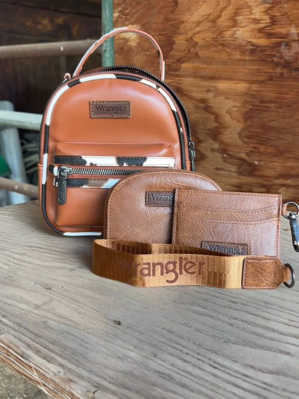 Wrangler Brown Caramel Mini Backpack Set with Branded Strap